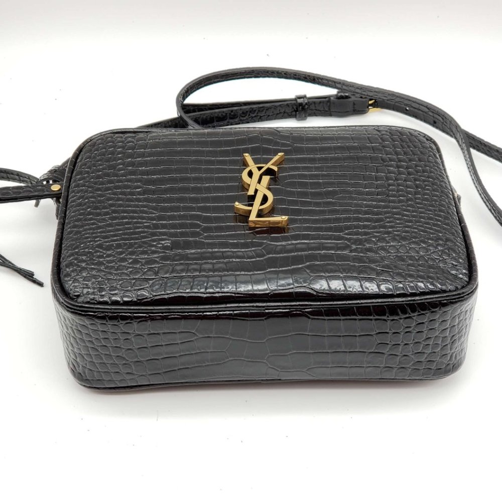 100% Authentic YSL Lou Camera Bag Embossed in Crododile Shiny Black Leather  Bag - Picture 7 of 12
